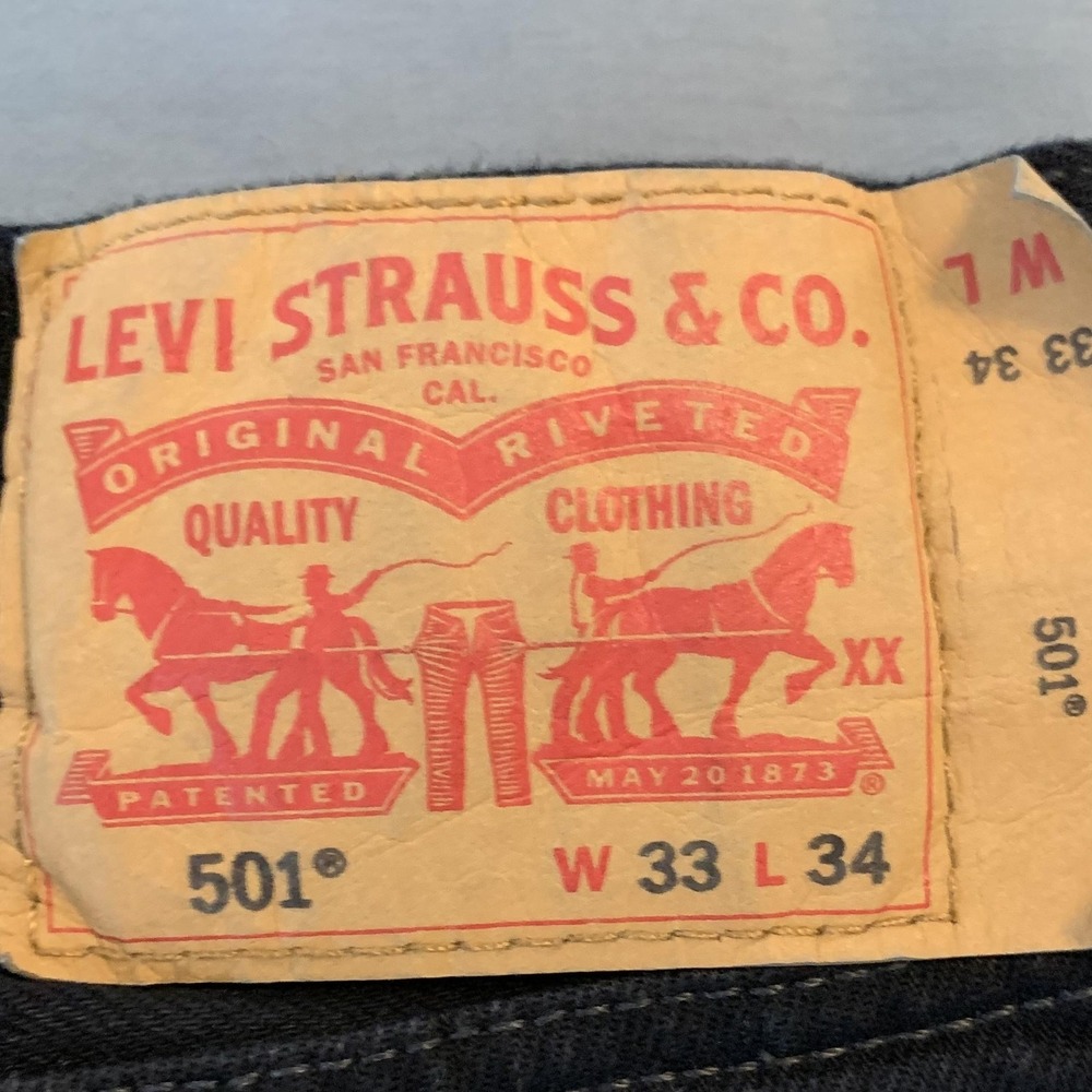 Levi's 501 Mens Jeans 33x34 Black Denim Button Fly Straight Leg Original Fit - Picture 11 of 12